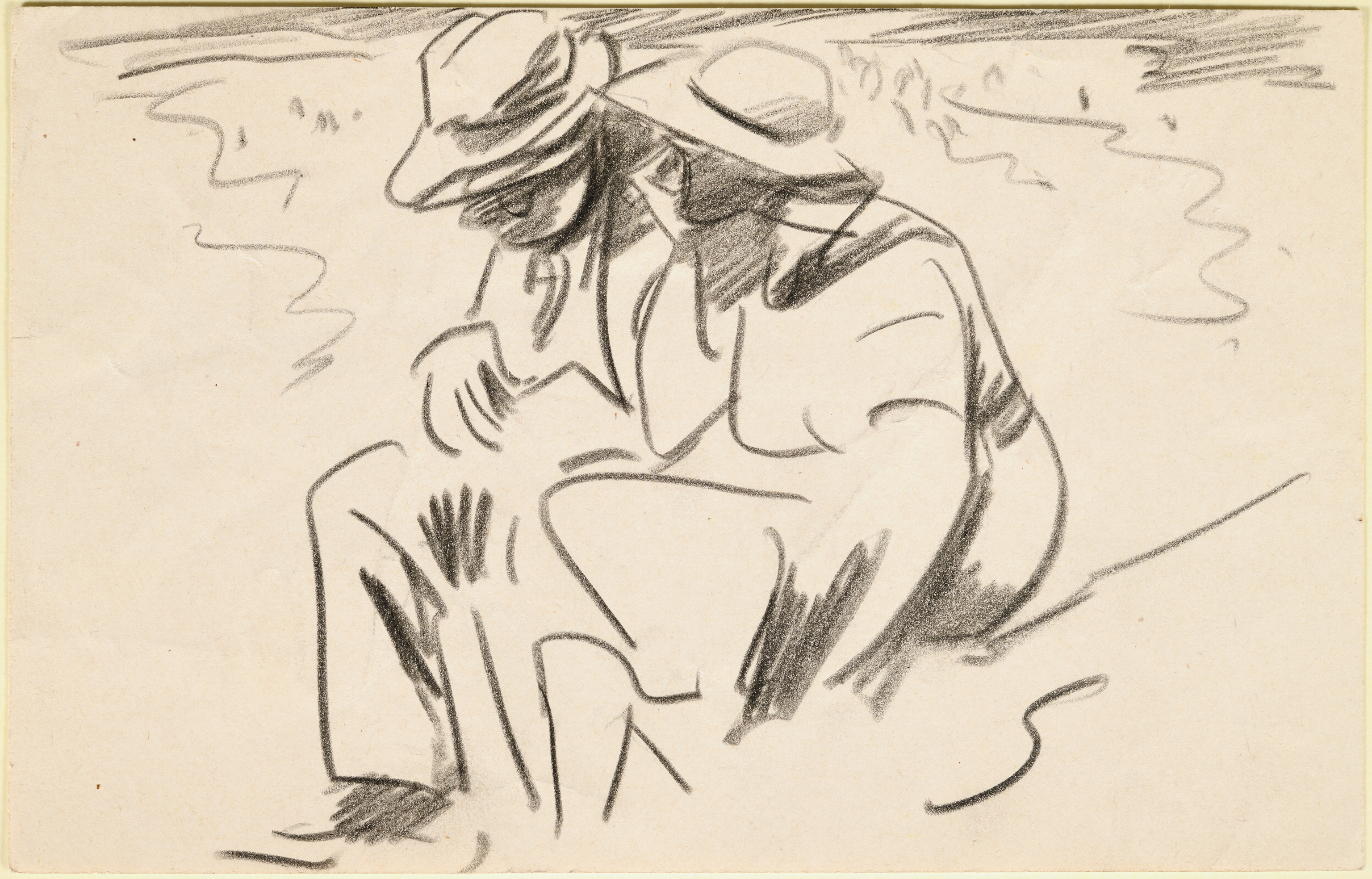 Man and Woman with Hats, Seated